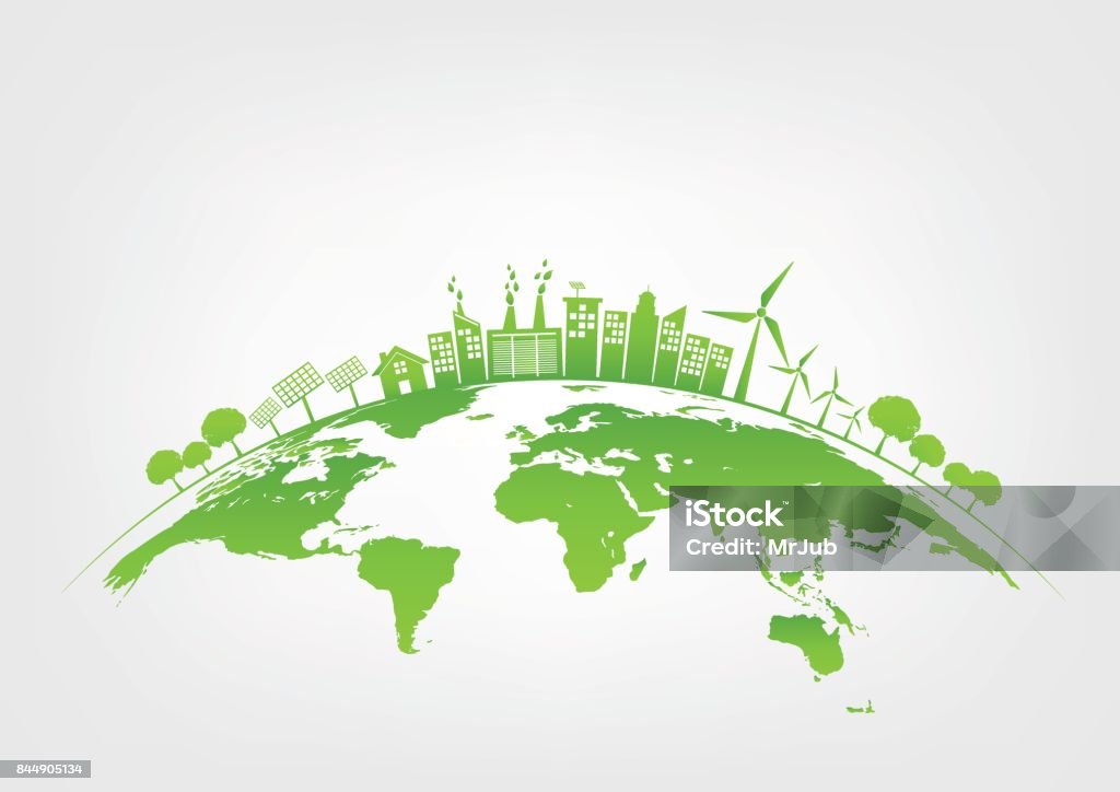 Green city on earth, World environment and sustainable development concept, vector illustration Ecology concept with green city on earth, World environment and sustainable development concept, vector illustration Environmental Conservation stock vector
