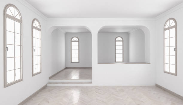 istock Building Interior with a Separated Raised Floor and Chevron Parquet 844912660