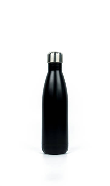 istock Black thermos bottle with sport design isolated on white background with copy space 844926528