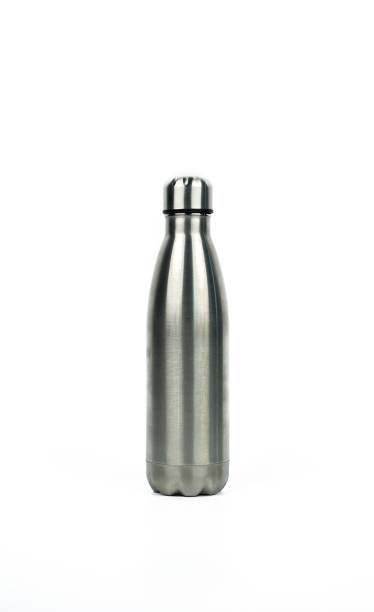 istock Silver thermos bottle with sport design isolated on white background with copy space 844926556