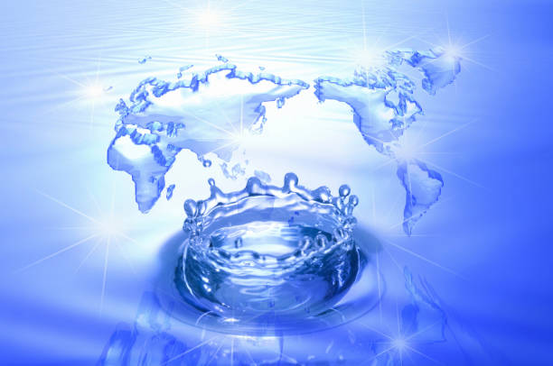 istock Water droplets and the map of the world 844938256