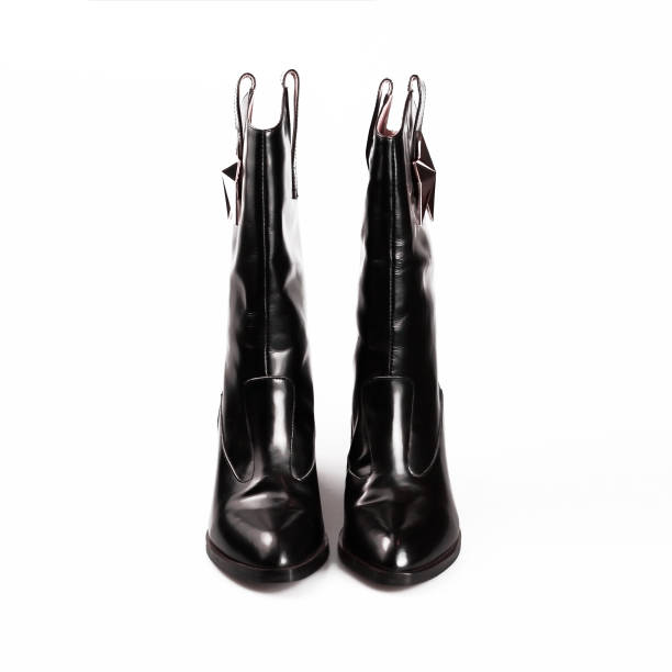 istock Women's leather black boots on white background isolated studio 845035446