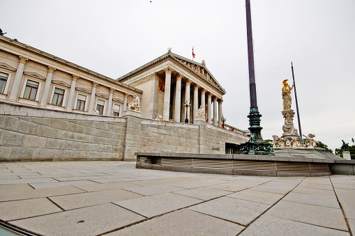 The Austrian Parliament Building (Parlamentsgebaude, or das Parlament) on Ringstrasse boulevard in the first district Innere Stadt, Vienna (Wien), Austria (Osterreich)