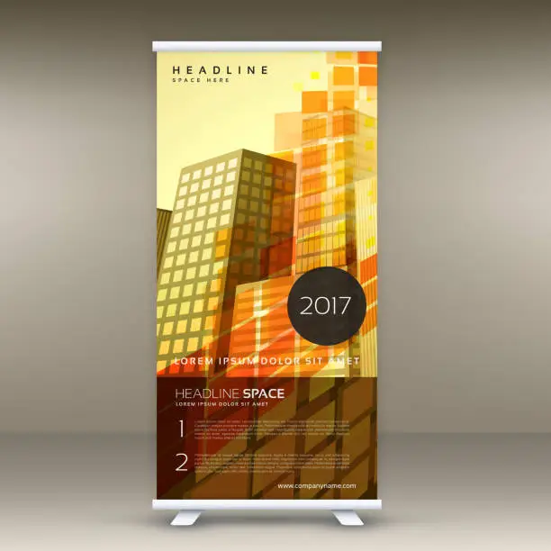 Vector illustration of abstract yellow standee roll up banner design in retro theme