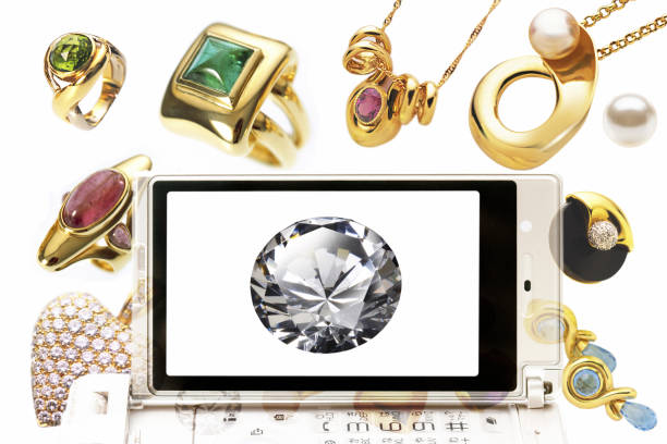 istock Jewelry with diamonds on the mobile screen 845041018