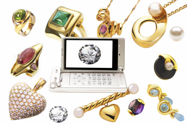 istock Jewelry with diamonds on the mobile screen 845041030