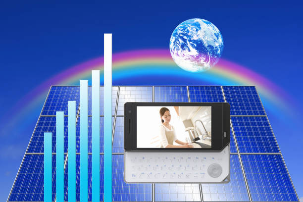 istock Women in solar panels and mobile screen 845047190