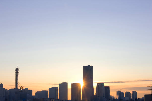 istock Minato Mirai buildings and sunrise 845064758