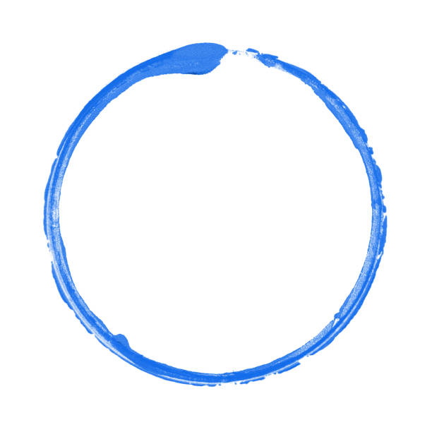 quadro de círculo traçado pincel azul isolado no fundo branco - paint stroke frame blue - fotografias e filmes do acervo