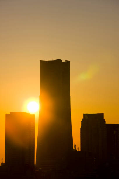 istock Minato Mirai buildings and sunrise 845069078