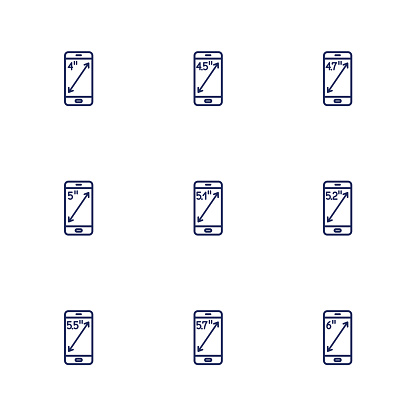 A picture depicting different diagonals of smartphones screens. EPS 10