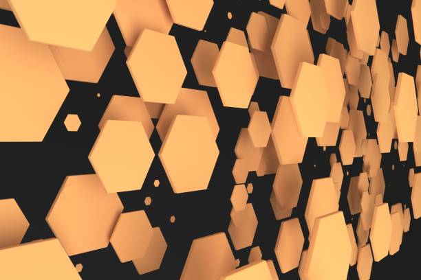 istock Orange hexagons of random size on black background 845071070
