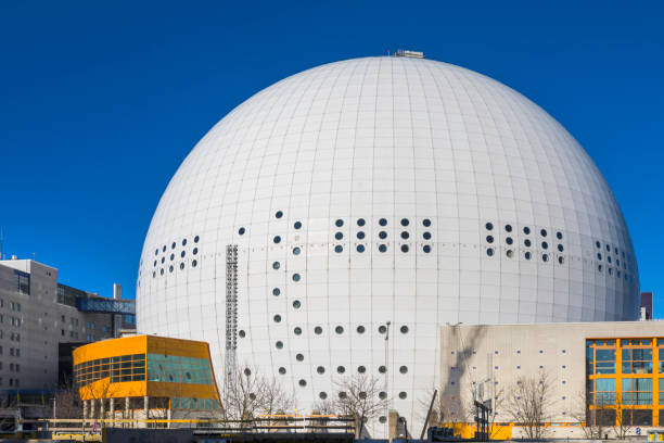 Stockholm Globe arena, a sphere shaped sports and entertainment venue. The arena opened in 1989.