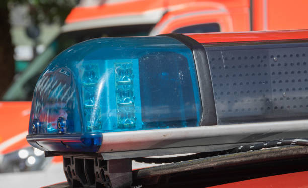istock Blue Light Bar on a german Fire Truck 845088190