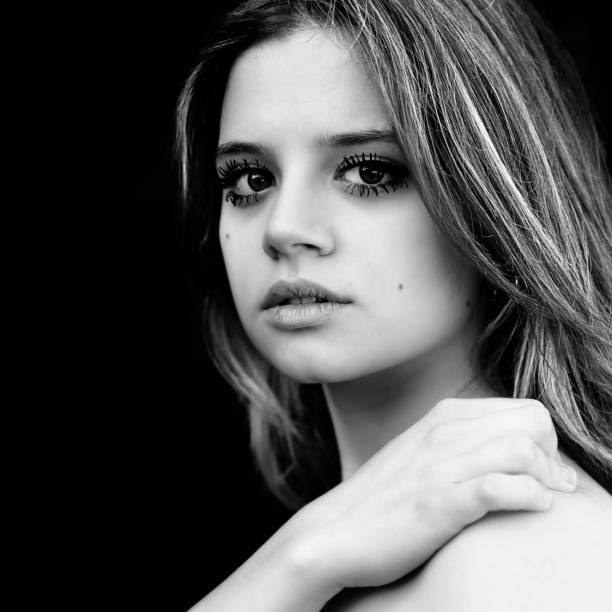 istock Black and white Close up of model that lood at camera 845091438