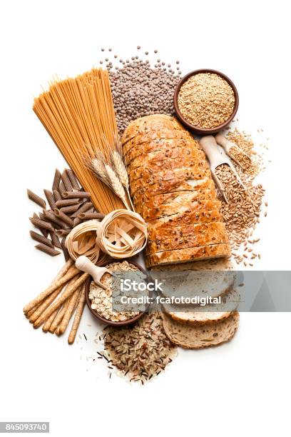 Wholegrain And Dietary Fiber Food On White Background Stock Photo - Download Image Now