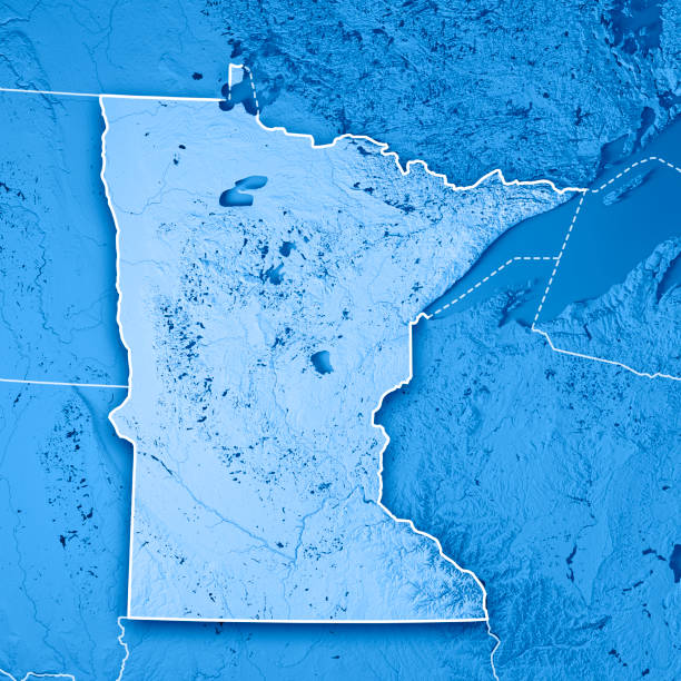 minnesota state usa 3d render topographique carte bordure bleue - leech photos et images de collection