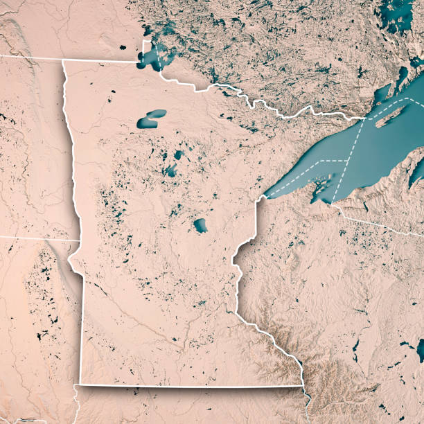 usa minnesota state rendu 3d carte topographique frontière neutre - leech photos et images de collection