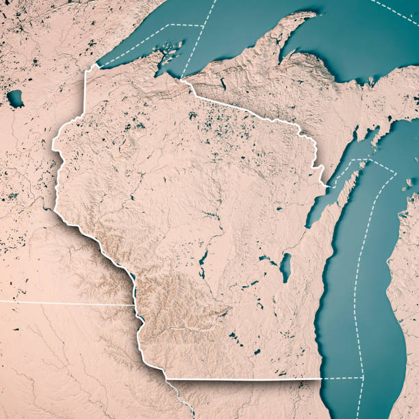 istock Wisconsin State USA 3D Render Topographic Map Neutral Border 845097882