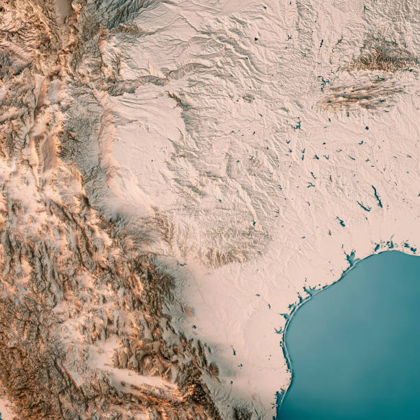 estado de texas usa render 3d mapa topográfico neutral - desierto chihuahua fotografías e imágenes de stock