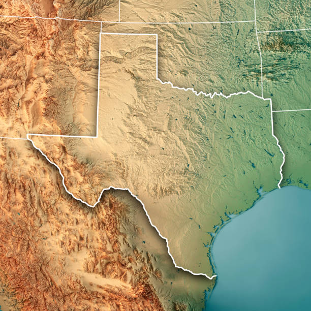 estado de texas usa render 3d mapa topográfico frontera - desierto chihuahua fotografías e imágenes de stock