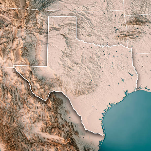 estado de texas usa render 3d mapa topográfico neutral - desierto chihuahua fotografías e imágenes de stock