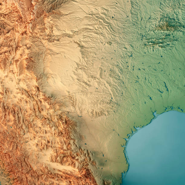 mapa topográfico de render 3d estado de texas usa - desierto chihuahua fotografías e imágenes de stock