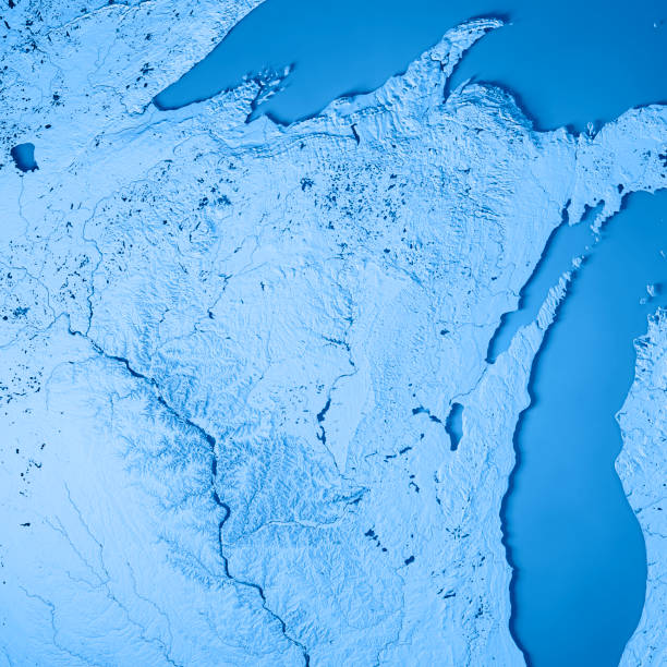 istock Wisconsin State USA 3D Render Topographic Map Blue 845106312