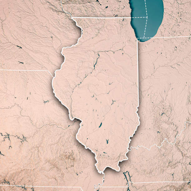 istock Illinois State USA 3D Render Topographic Map Neutral Border 845106436