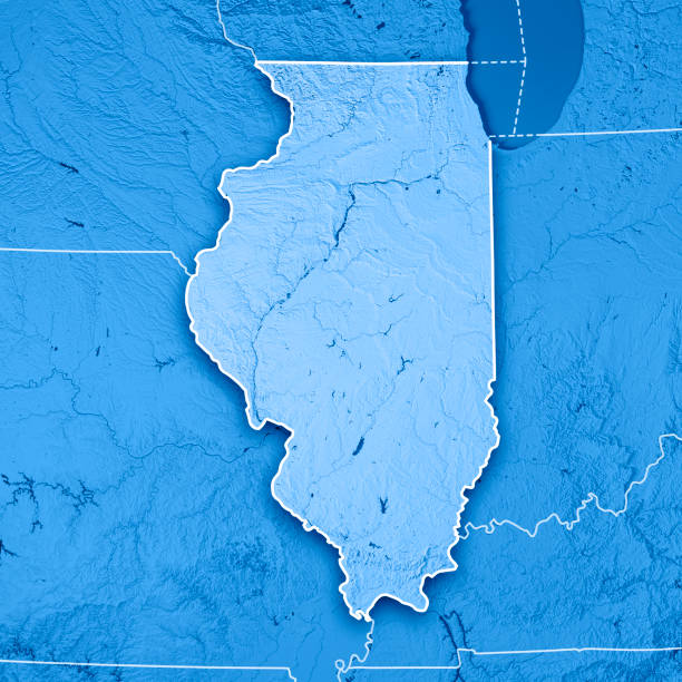 istock Illinois State USA 3D Render Topographic Map Blue Border 845107032
