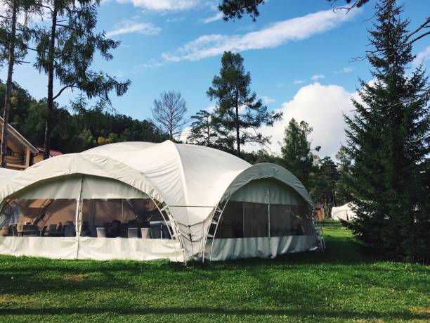 istock Big white tent in forest. tent for wedding 845107758
