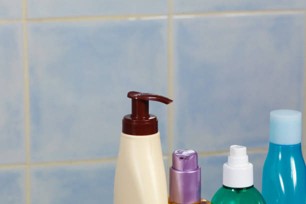istock Toiletries in bathroom on shelf 845119302