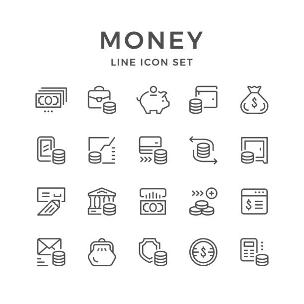Set line icons of money Set line icons of money isolated on white. Vector illustration piggy bank calculator stock illustrations