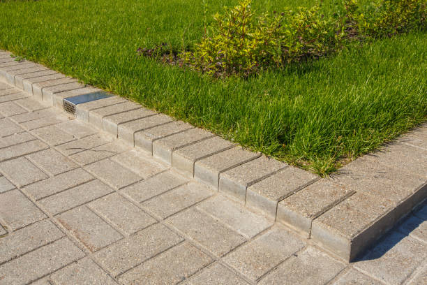 istock road and lawn divided by a concrete curb 845133532