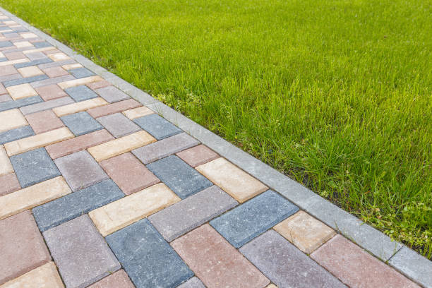 дорога и газон разделены бетонным бордюром - paving stone sidewalk concrete brick стоковые фото и изображения