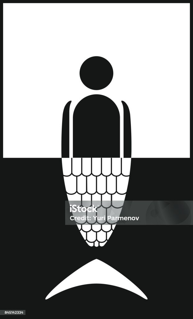 Marine label. Mermaid black and white vector icon. Marine label. Mermaid black and white. Adult stock vector