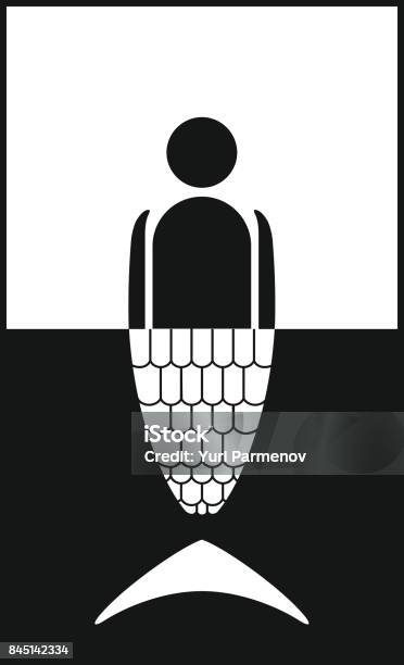 Marine Label Mermaid Black And White Vector Icon Stock Illustration - Download Image Now - Adult, Adults Only, Aquarium