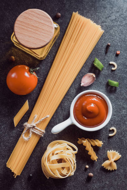 istock Pasta and food ingredient on table 845153506