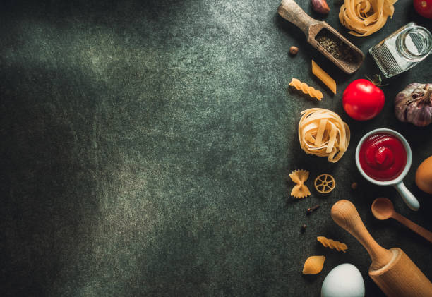 istock Pasta and food ingredient on table 845153698
