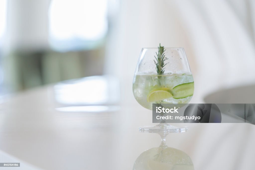 Gin tonic on the Bar ready for service Gin Stock Photo
