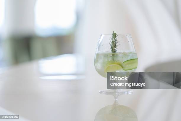 Gin Tonic On The Bar Ready For Service Stock Photo - Download Image Now - Gin, Gin Tonic, Mojito