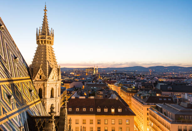 istock Stephansdom cathedral and aerial view over Vienna at night 845156058