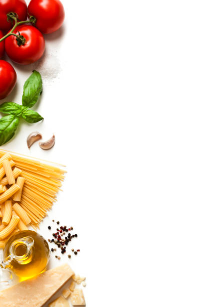 イタリアのパスタの境界線を料理の食材 - spaghetti tomato preparing food italian cuisine ストックフォトと画像