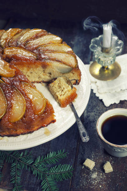 istock Winter mood: pear pie and cup of hot coffee 845165390