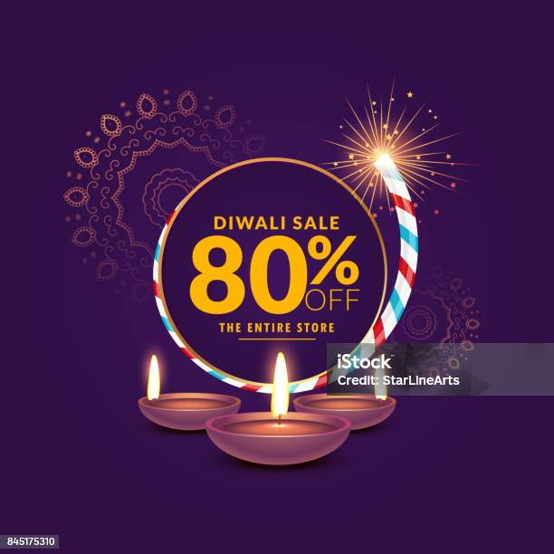 Diwali Festival Verkauf Vorlagenhintergrund Mit Cracker Und Diya Stock Vektor Art und mehr Bilder von Diwali