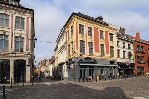 Historical houses and restaurants on the Place du Concert in Lille, France