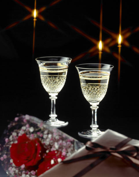 istock Got a gift on the anniversary, celebrating with white wine 845199636
