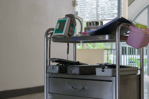 Medical equipment on medical cart for doctor use for healthcare in a hospital stock photo