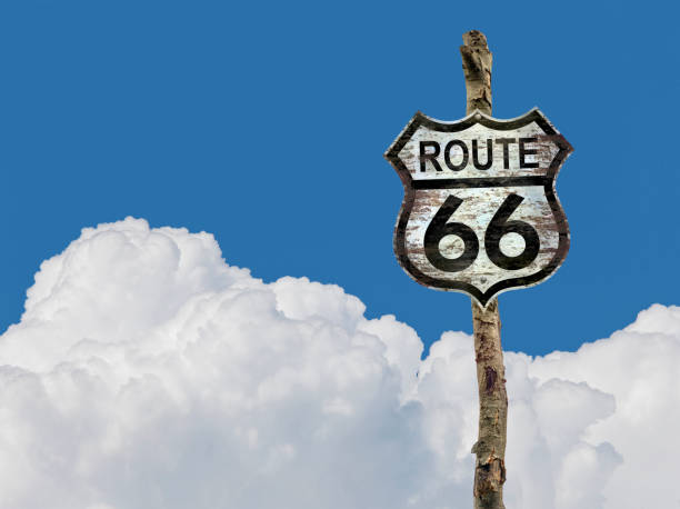 istock Road sign route 66 in front of cloudscape 845217622