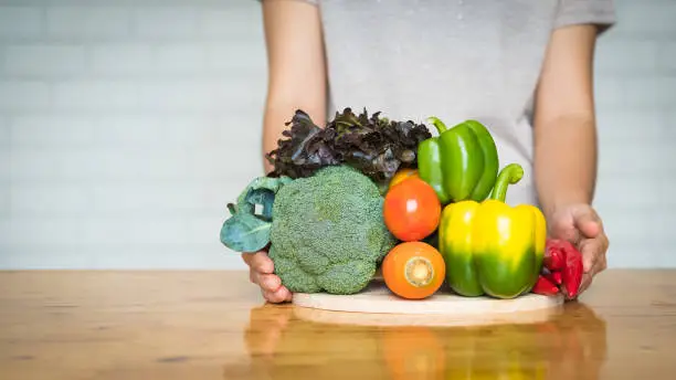 Photo of a selection of fresh vegetables for a heart healthy diet as recommended by doctors